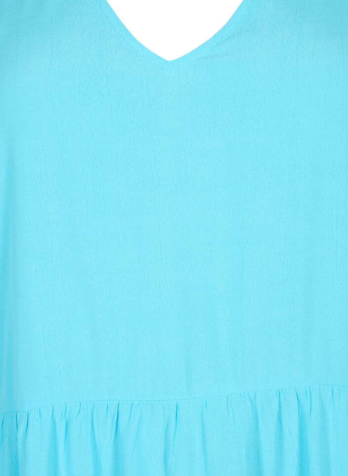 Ensfarget tunika i viskose med korte ermer, Bachelor Button, Packshot image number 2