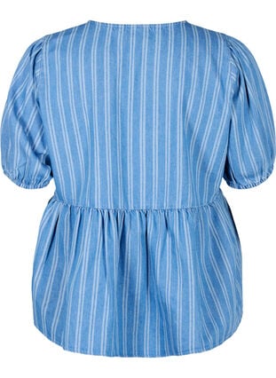 Zizzi Kortermet denimbluse med stripemønster, Blue Denim Stripe, Packshot image number 1