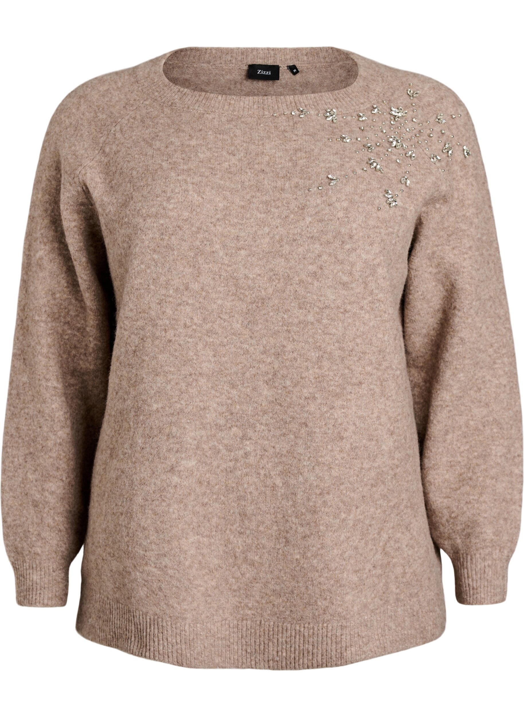 Strikkebluse med rhinesteiner og nagler