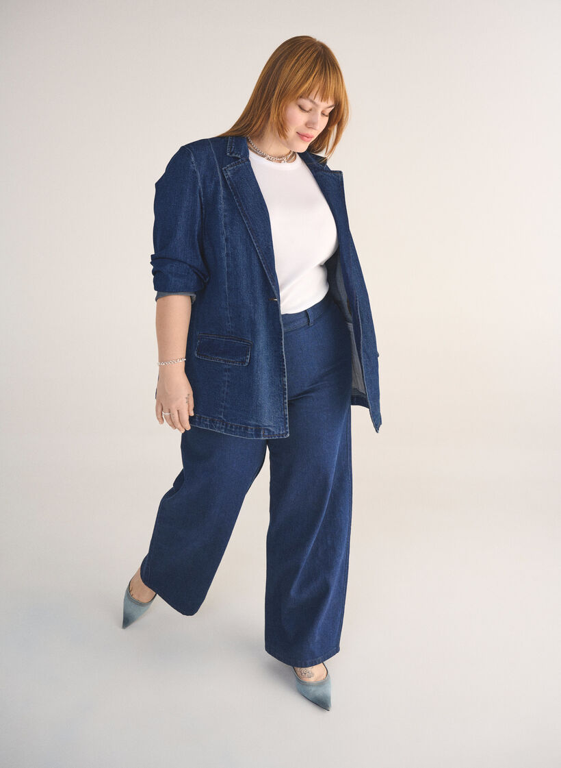 Jeans med høy midje og vide ben, Unwashed, Image