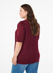 Bluse med knappedetaljer og korte puffermer, M&oslash;rk Bordeaux, Model image number 2