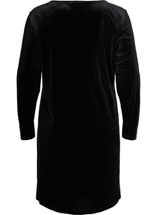 Kjole i velur med lange ermer, Black, Packshot image number 1