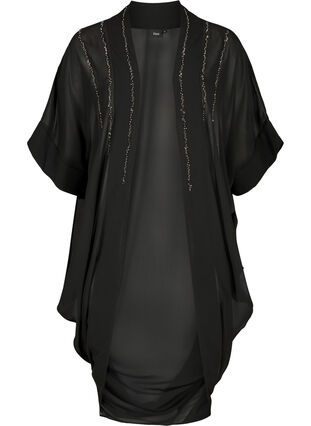 Kimono med 3/4-ermer og perler, Black, Packshot image number 0