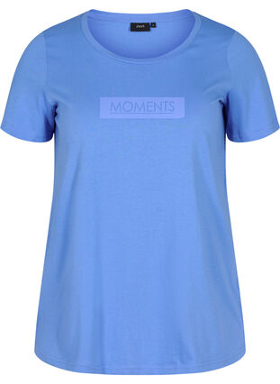 Kortermet T-skjorte i bomull med trykk, Ultramarine TEXT, Packshot image number 0