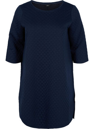 Strukturert kjole med 3/4-ermer, Navy Blazer, Packshot image number 0