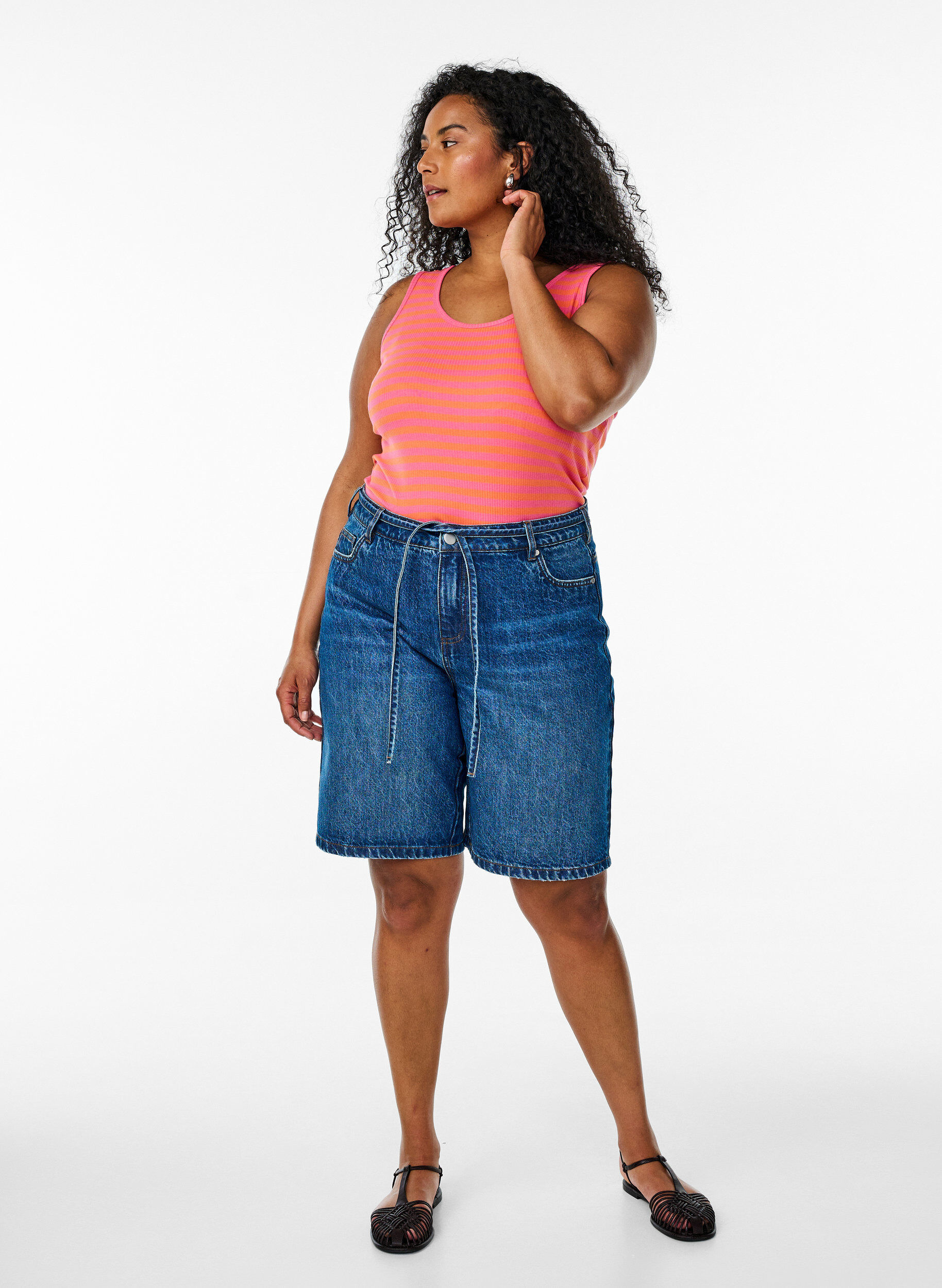 ZizziStripete ribbestrikket singlet, Orange, Model image number 1