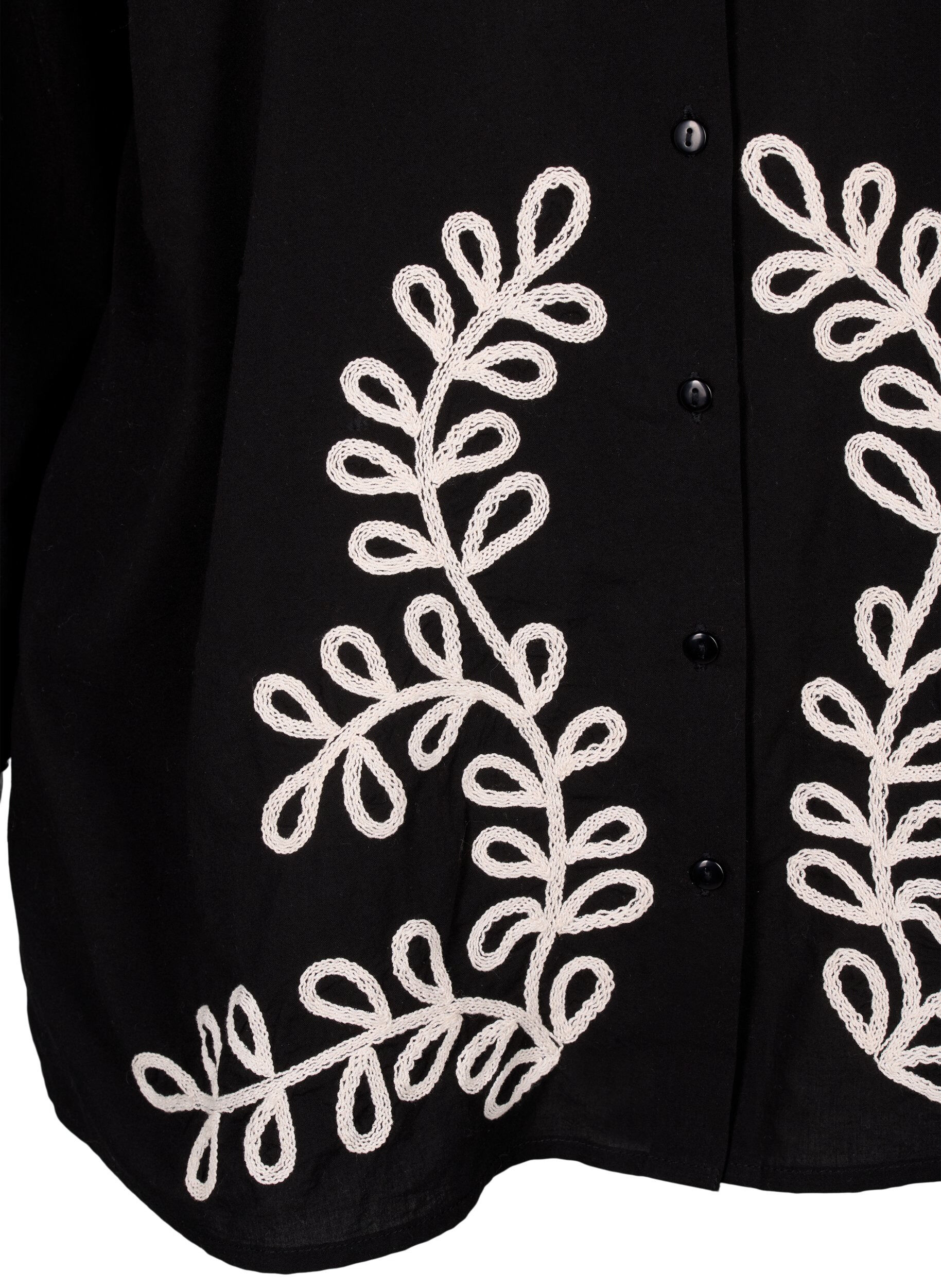 Zizzi L&oslash;s skjorte i bomull med broderi, Black, Packshot image number 3