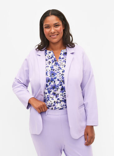 Enkel blazer med knapp og pyntelommer, Purple Rose, Model image number 0