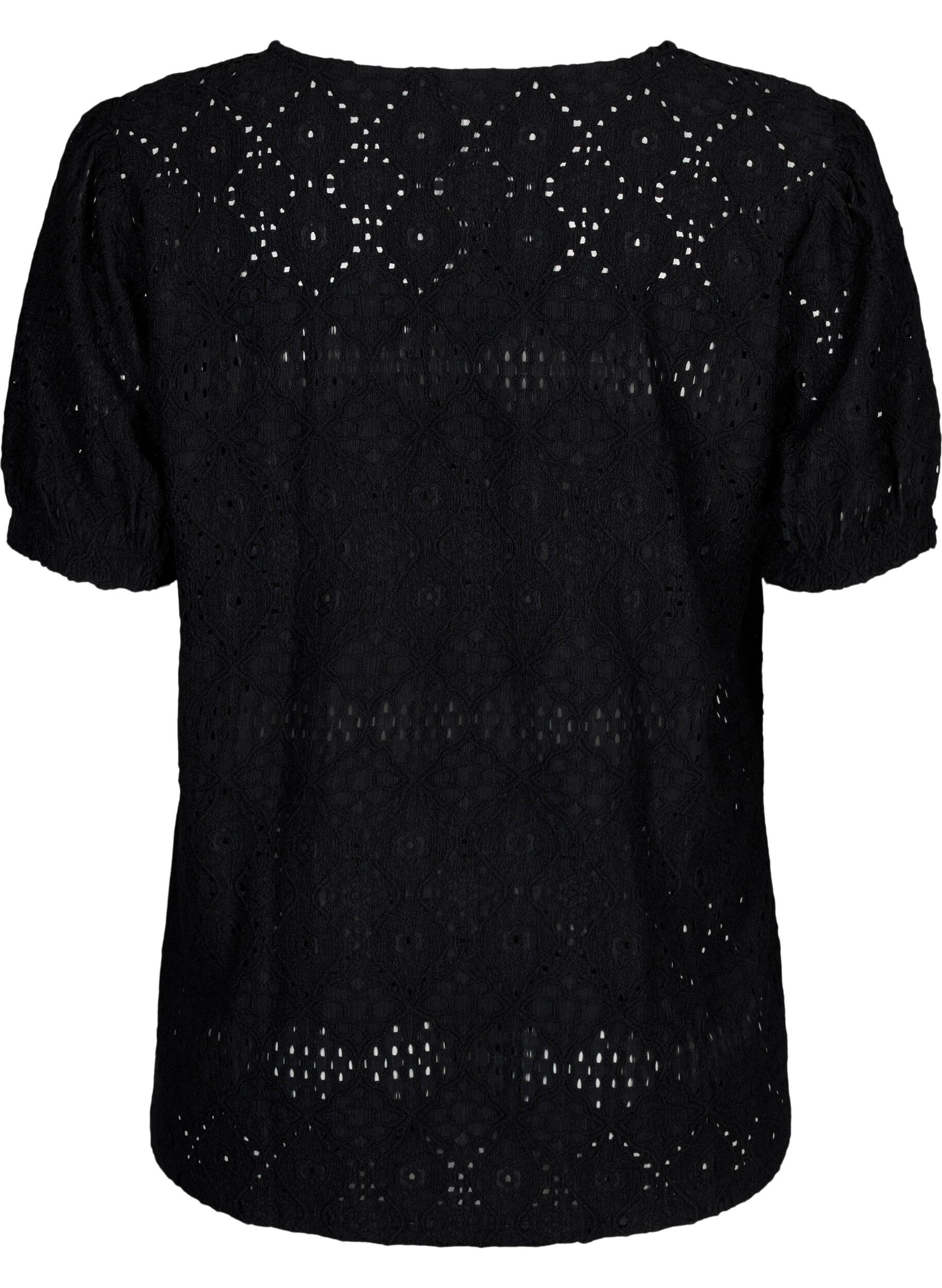 ZizziKortermet bluse med blondem&oslash;nster, Black, Packshot image number 1