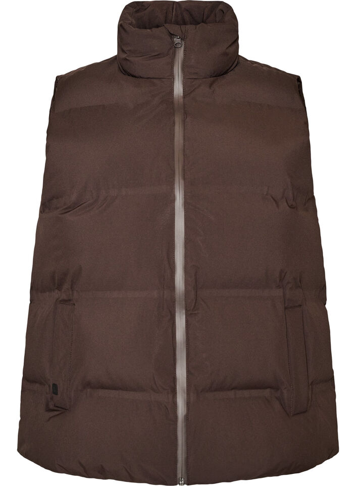 Kort puffvest med h&oslash;y krage, Brun, Packshot image number 0