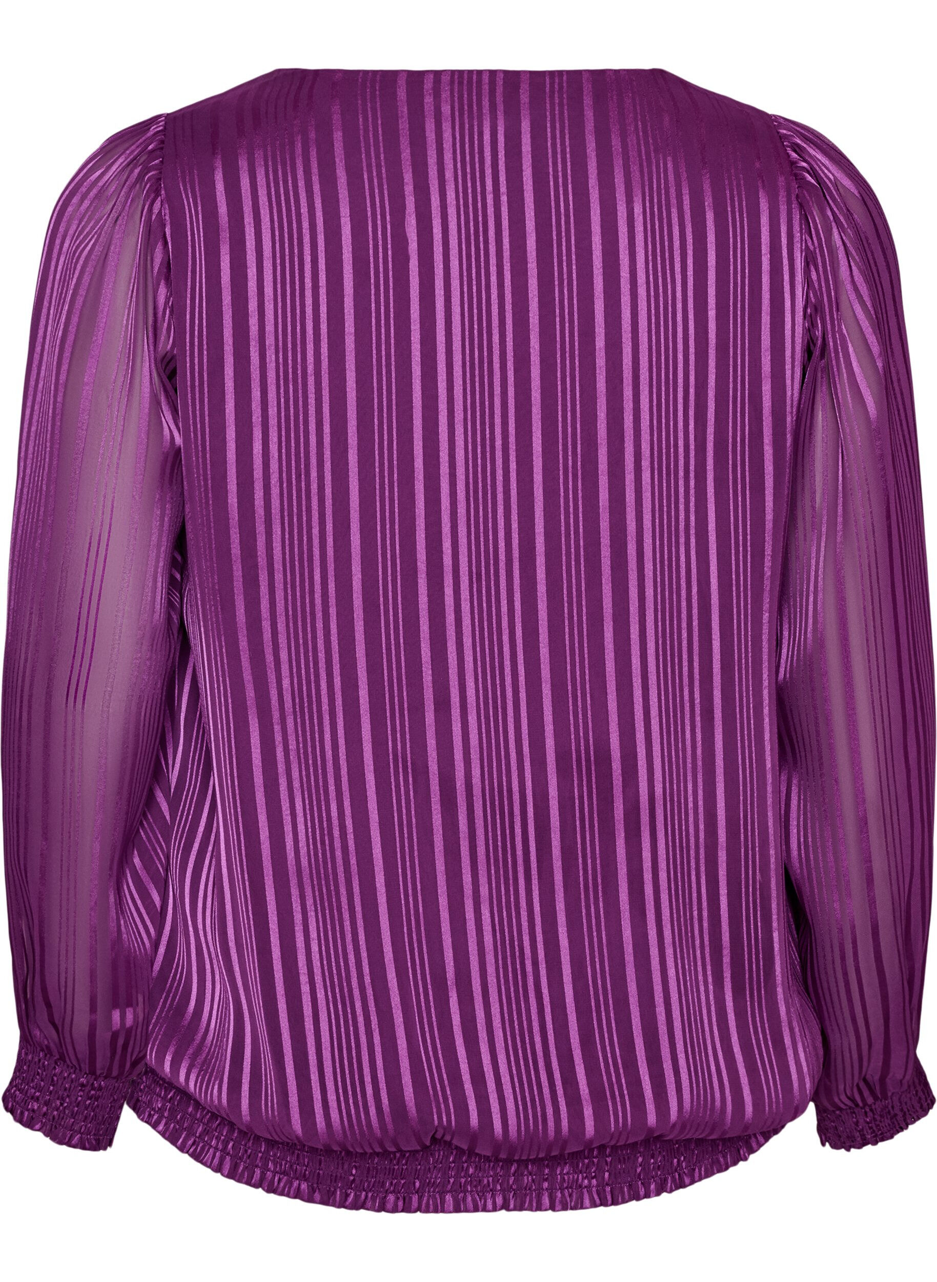 ZizziStripete bluse med ballongfasong, Lilla, Packshot image number 1