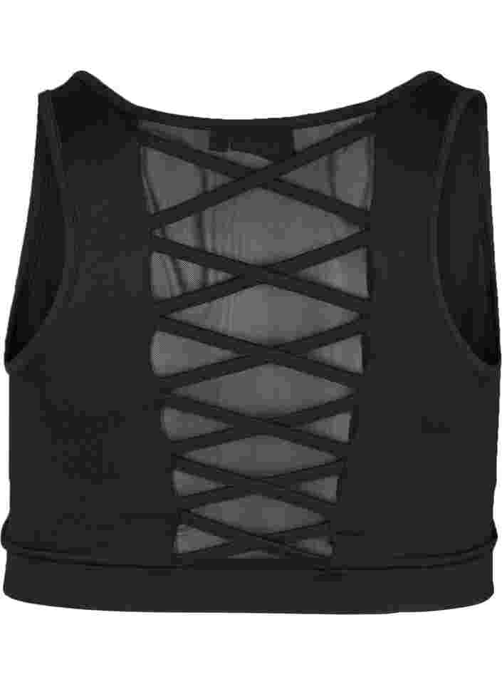 Sports-BH med mesh og krysset rygg, Black, Packshot image number 1