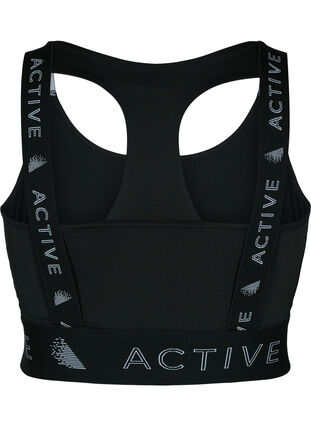 Sports-BH med tekstmønster, Black, Packshot image number 1