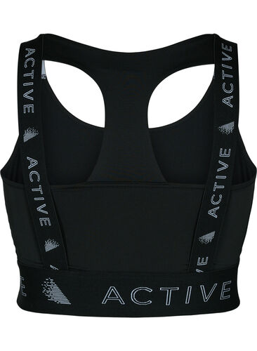 Sports-BH med tekstmønster, Black, Packshot image number 1