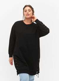 Genser tunika med trekksnøre detaljer, Black, Model