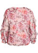 Bluse med blomstertrykk, V-hals og rysjede ermer, Rosa, Packshot image number 1