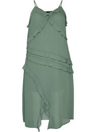 Chiffonkjole med asymmetriske volanger, Gr&oslash;nn