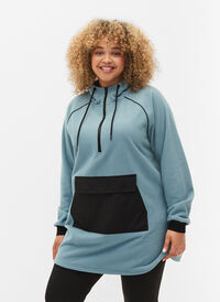 Lang anorak i fleece med glidelås, Smoke Blue w. Black, Model