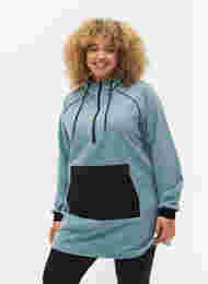 Lang anorak i fleece med glidelås, Smoke Blue w. Black, Model