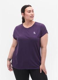 Kortermet trenings T-skjorte, Purple Plumeria, Model
