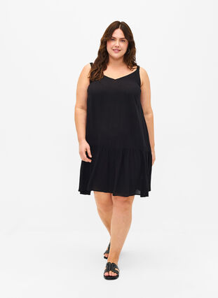 Zizzi Sommerkjole i viskose med stropper, Black, Model image number 2