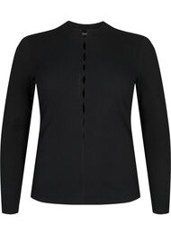 Langermet, ribbestrikket bluse med hulldetaljer, Black