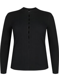 Langermet, ribbestrikket bluse med hulldetaljer