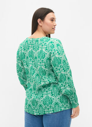 Mønstrete bluse i viskose med smock, Jolly Green Oriental, Model image number 1