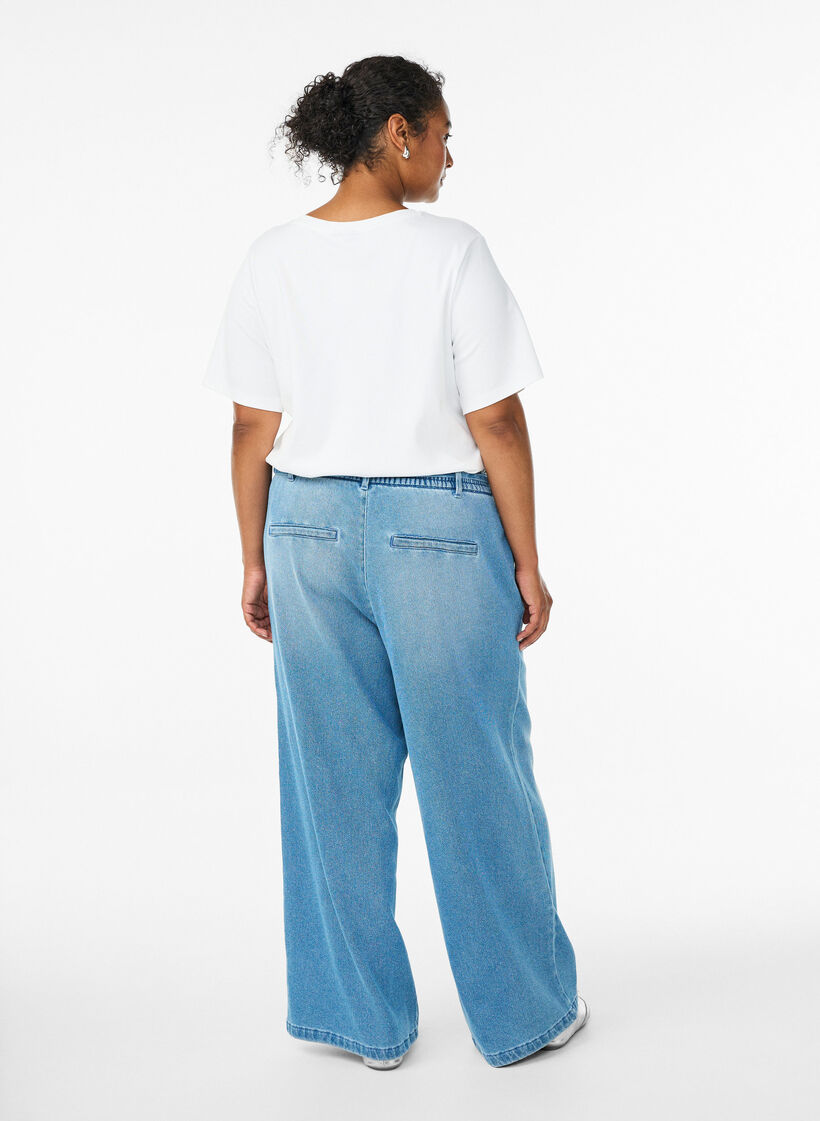 Loose fit-jeans med elastisk linning og sn&oslash;ring, Bl&aring;, Model image number 1