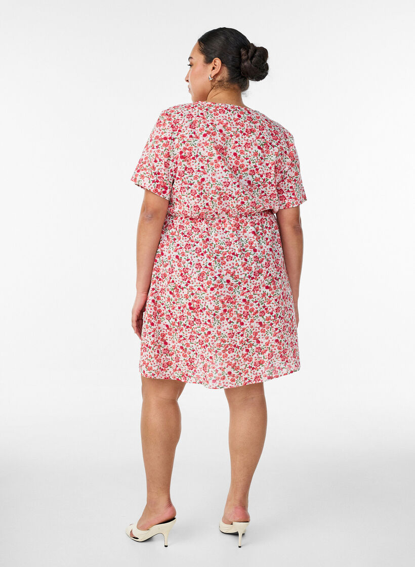 Kort bomullskjole med blomstertrykk, R&oslash;d, Model image number 2