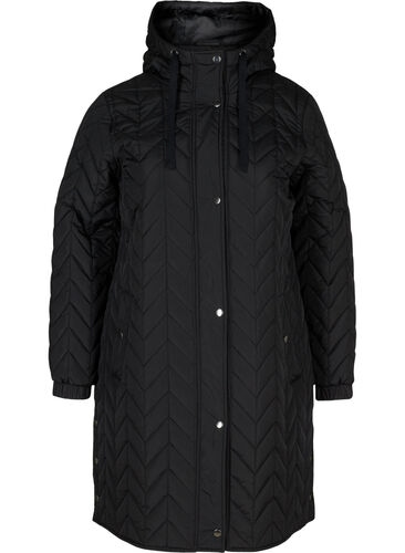 Quiltet jakke med hette, Black, Packshot image number 0