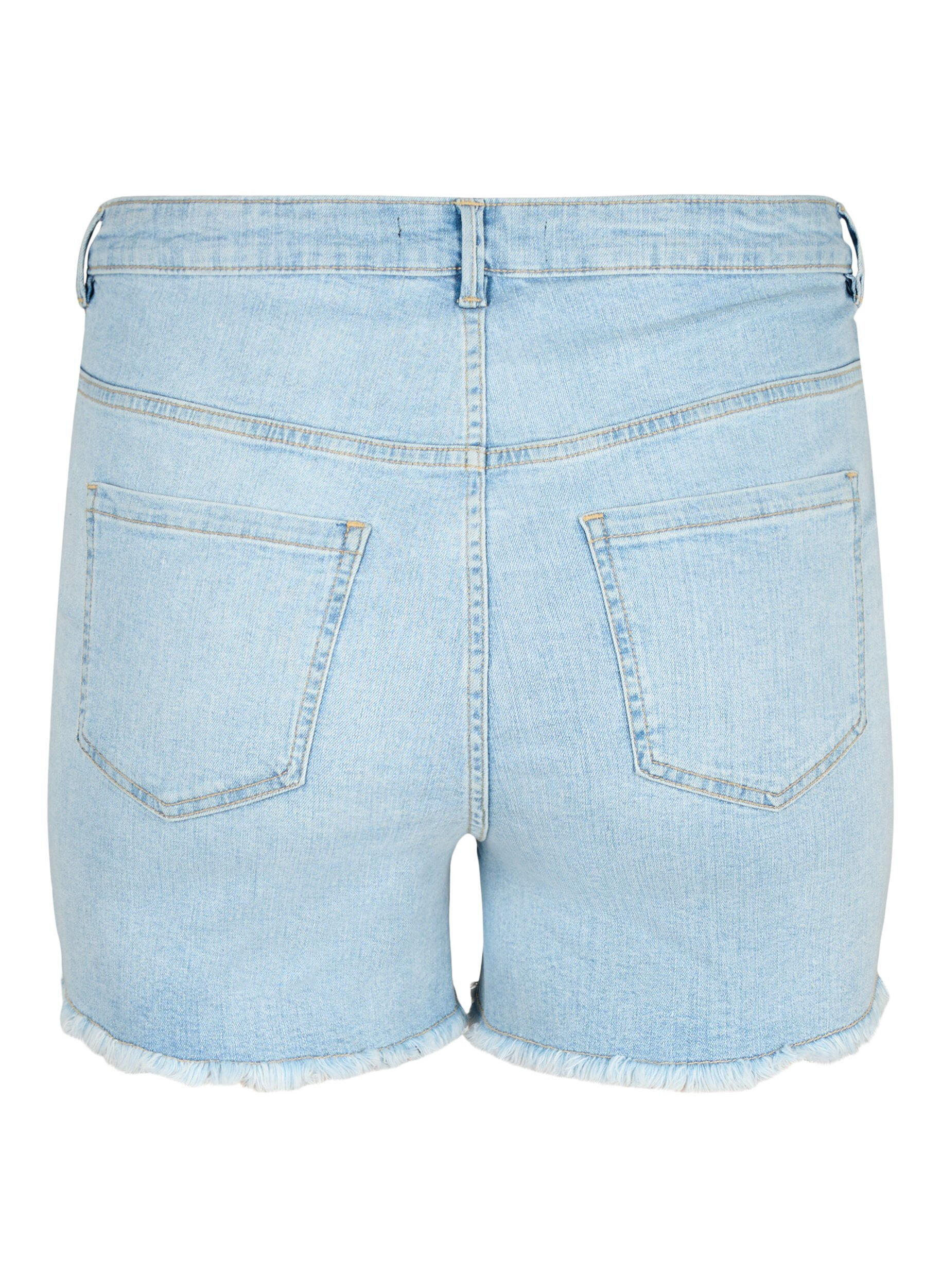 Zizzi Dongerishorts med slitte detaljer, Light Blue Denim, Packshot image number 1