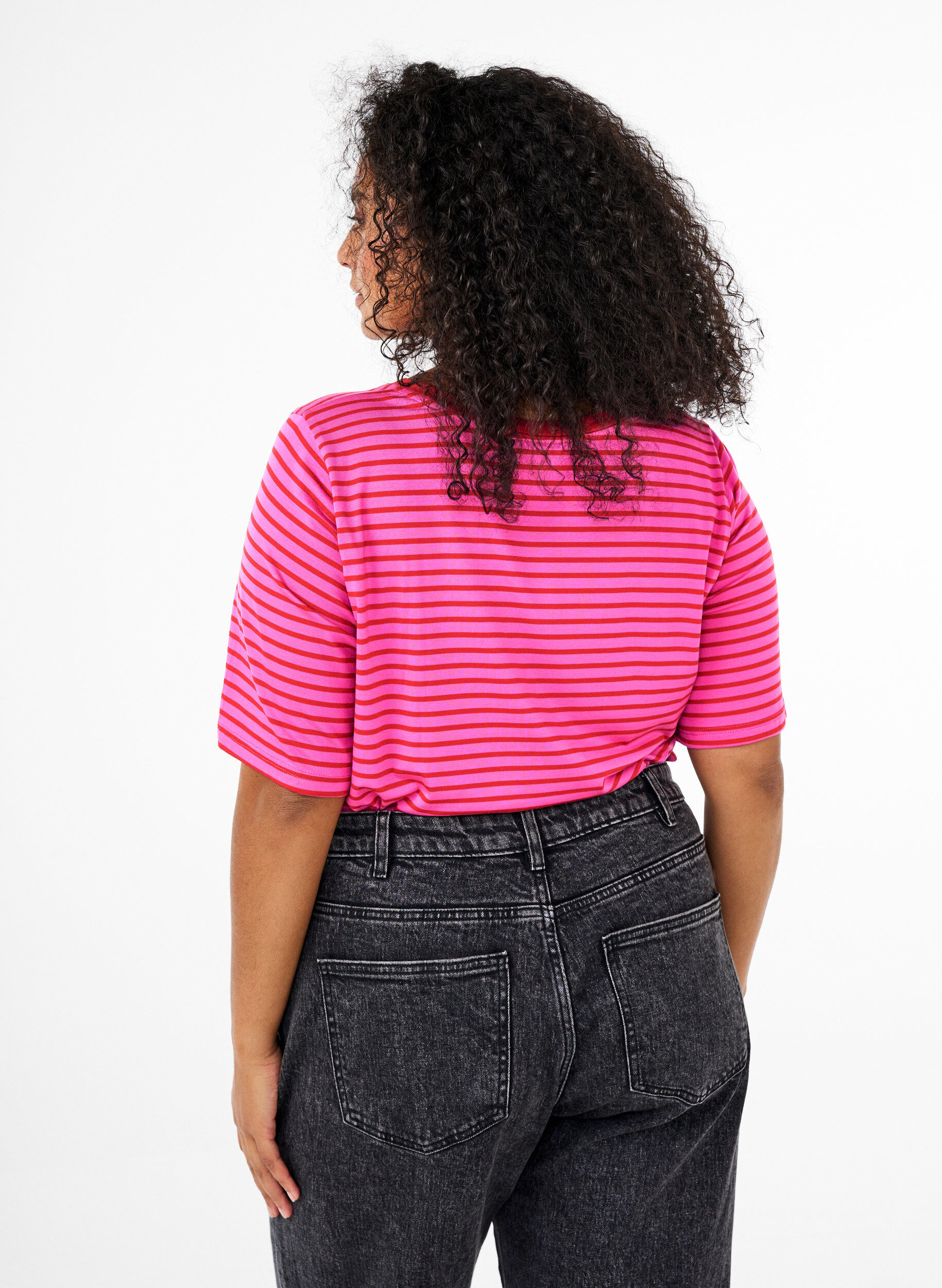 Zizzi T-skjorte med TENCEL&trade; Lyocell og striper, Rosa, Model image number 2