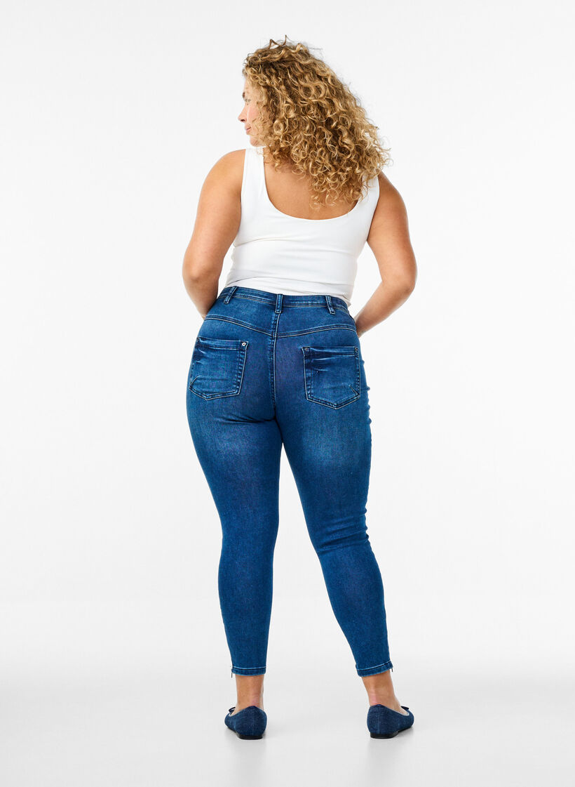 Cropped Amy jeans med glidelåsdetaljer, Blå, Model image number 1