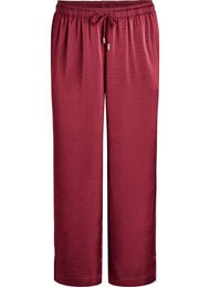 Bukse med satenglook, høy midje og vide ben, Mørk Bordeaux