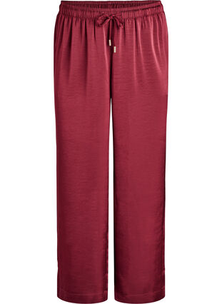 Zizzi Bukse med satenglook, høy midje og vide ben, Mørk Bordeaux, Packshot image number 0
