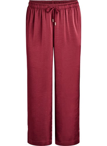 Zizzi Bukse med satenglook, høy midje og vide ben, Mørk Bordeaux, Packshot image number 0