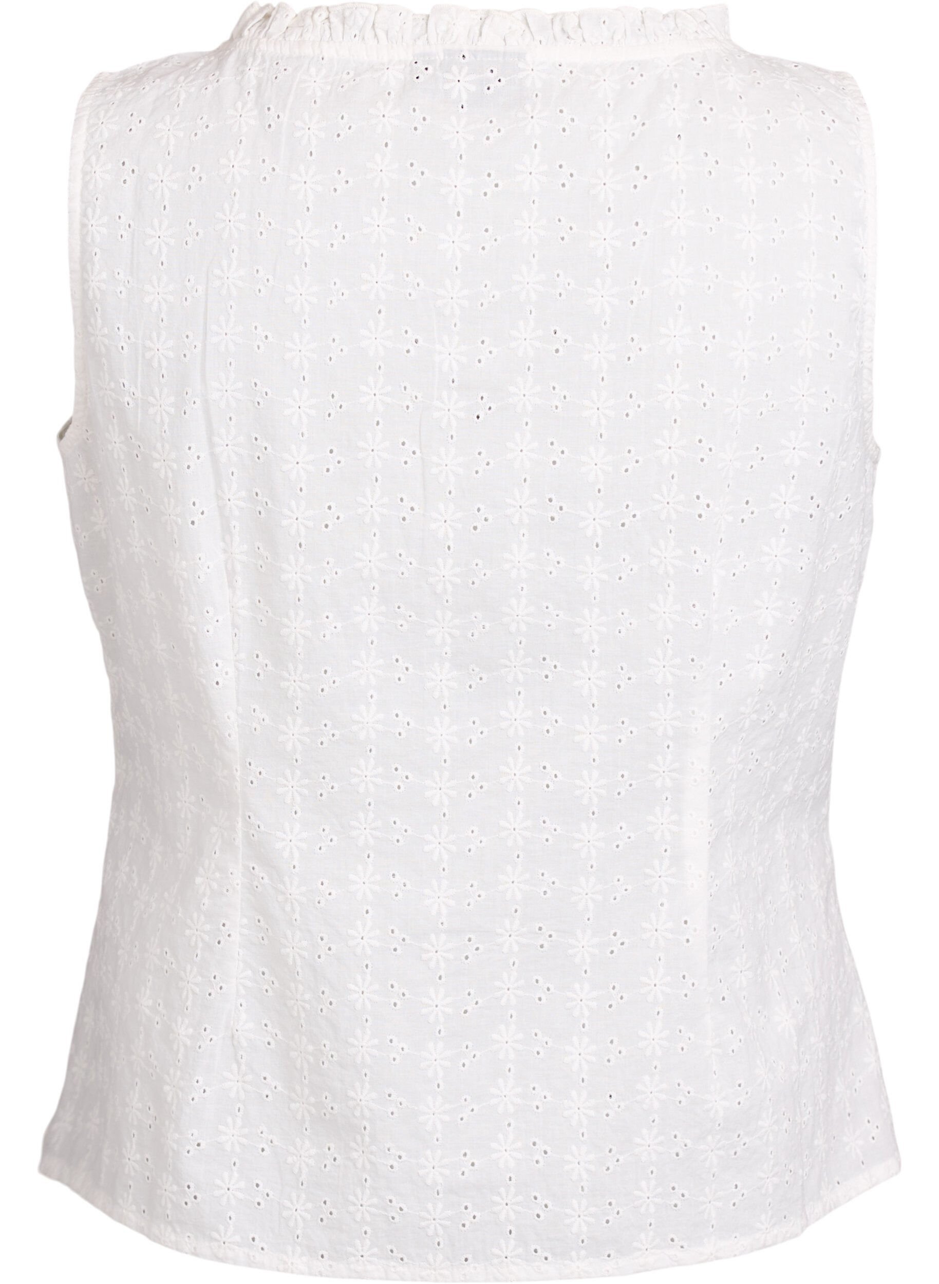 ZizziErmel&oslash;s bluse med broderi anglaise og volanger, Vanilje, Packshot image number 1
