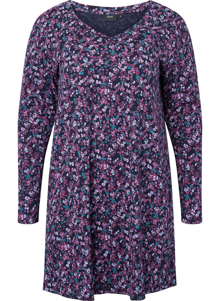 Langermet nattkjole i bomull, Night Sky Disty AOP, Packshot image number 0