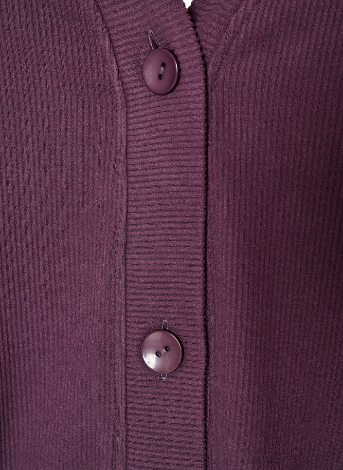 Ribbestrikket jerseycardigan med V-hals, Lilla, Packshot image number 2