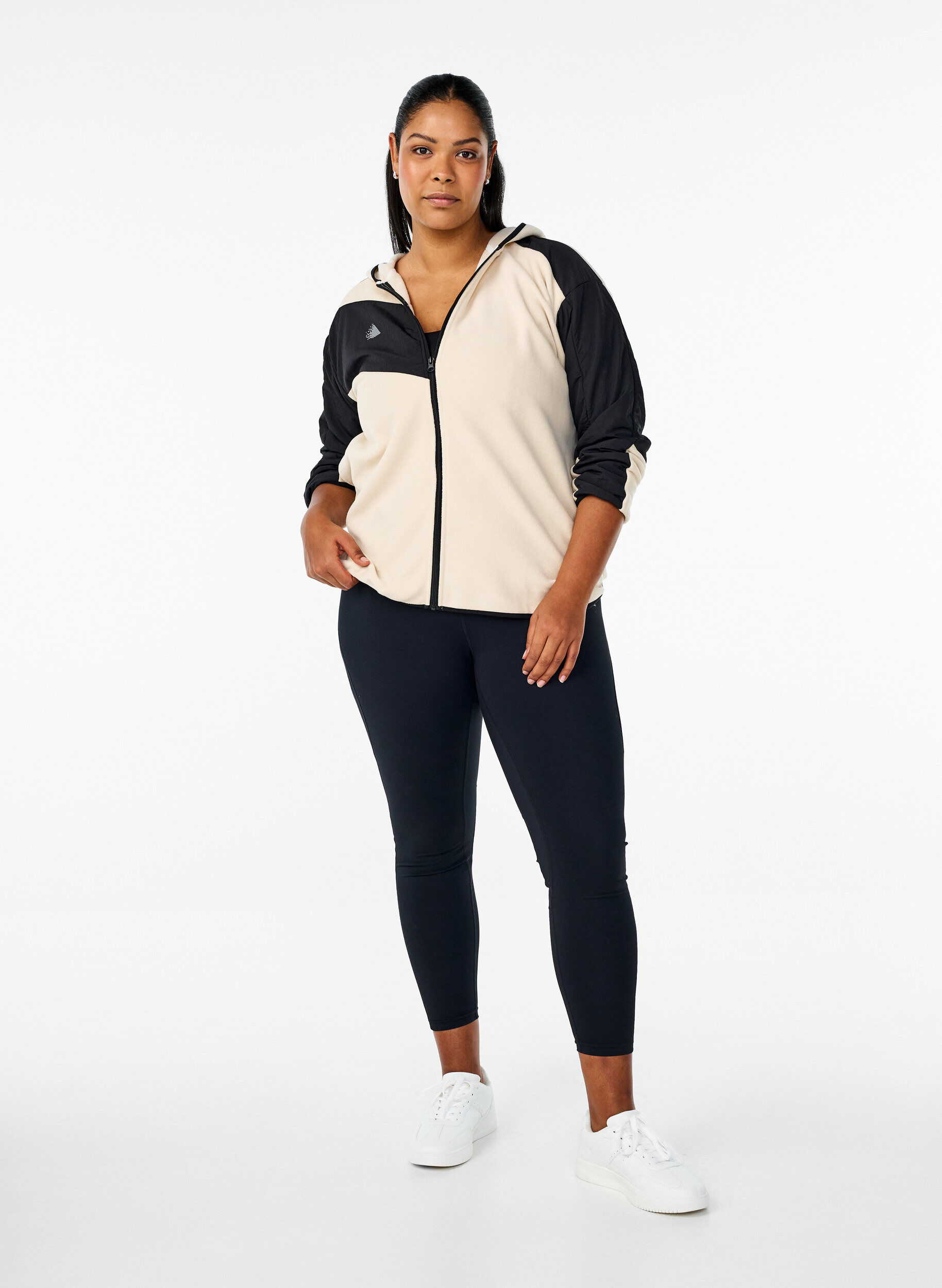 Zizzi Hettefleecejakke med lommer, Beige, Model image number 1