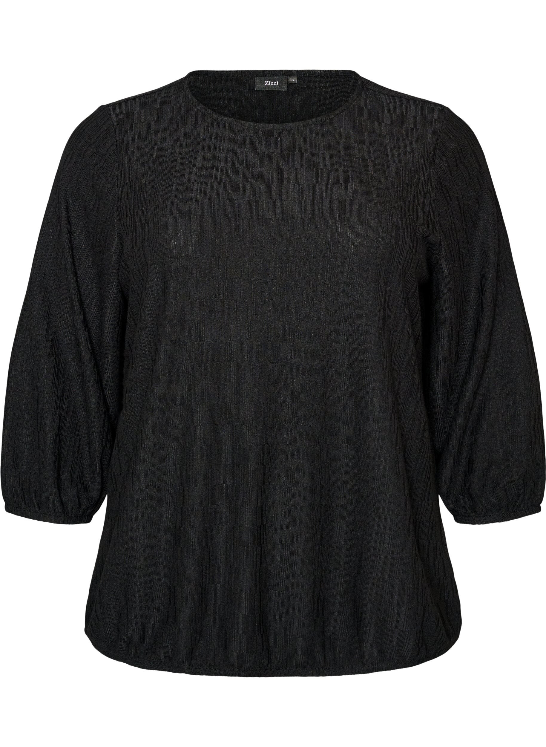 Bluse med tekstur og 3/4 ermer