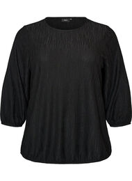 Bluse med tekstur og 3/4 ermer, Svart