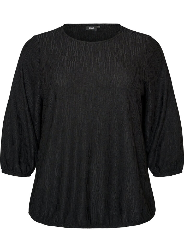 Bluse med tekstur og 3/4 ermer, Svart, Packshot image number 0
