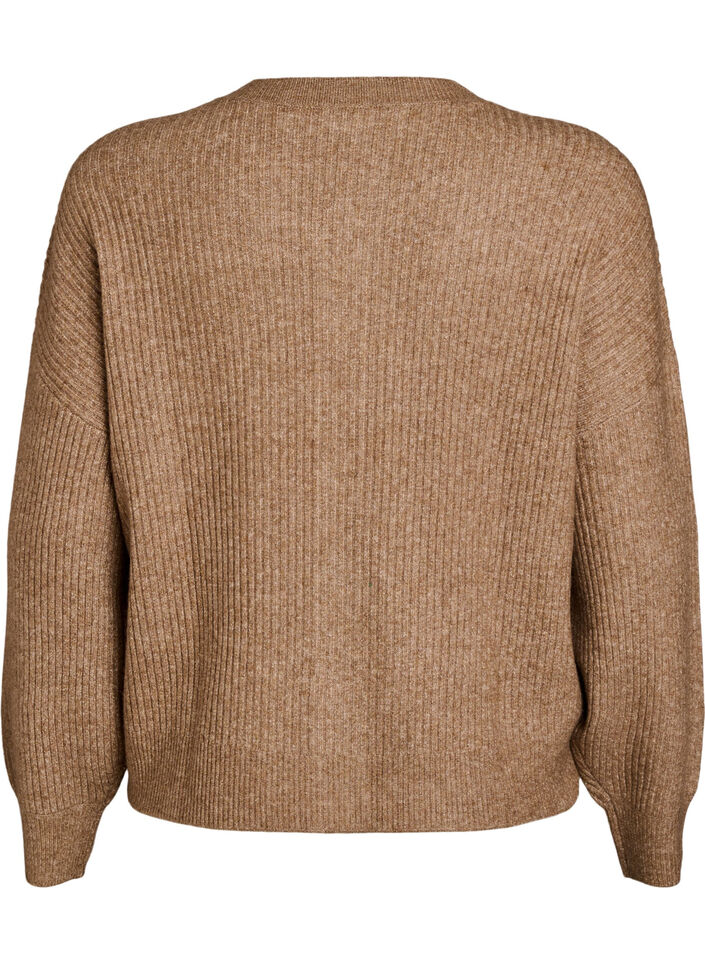 Ribbestrikket cardigan med knapper, Brun, Packshot image number 1