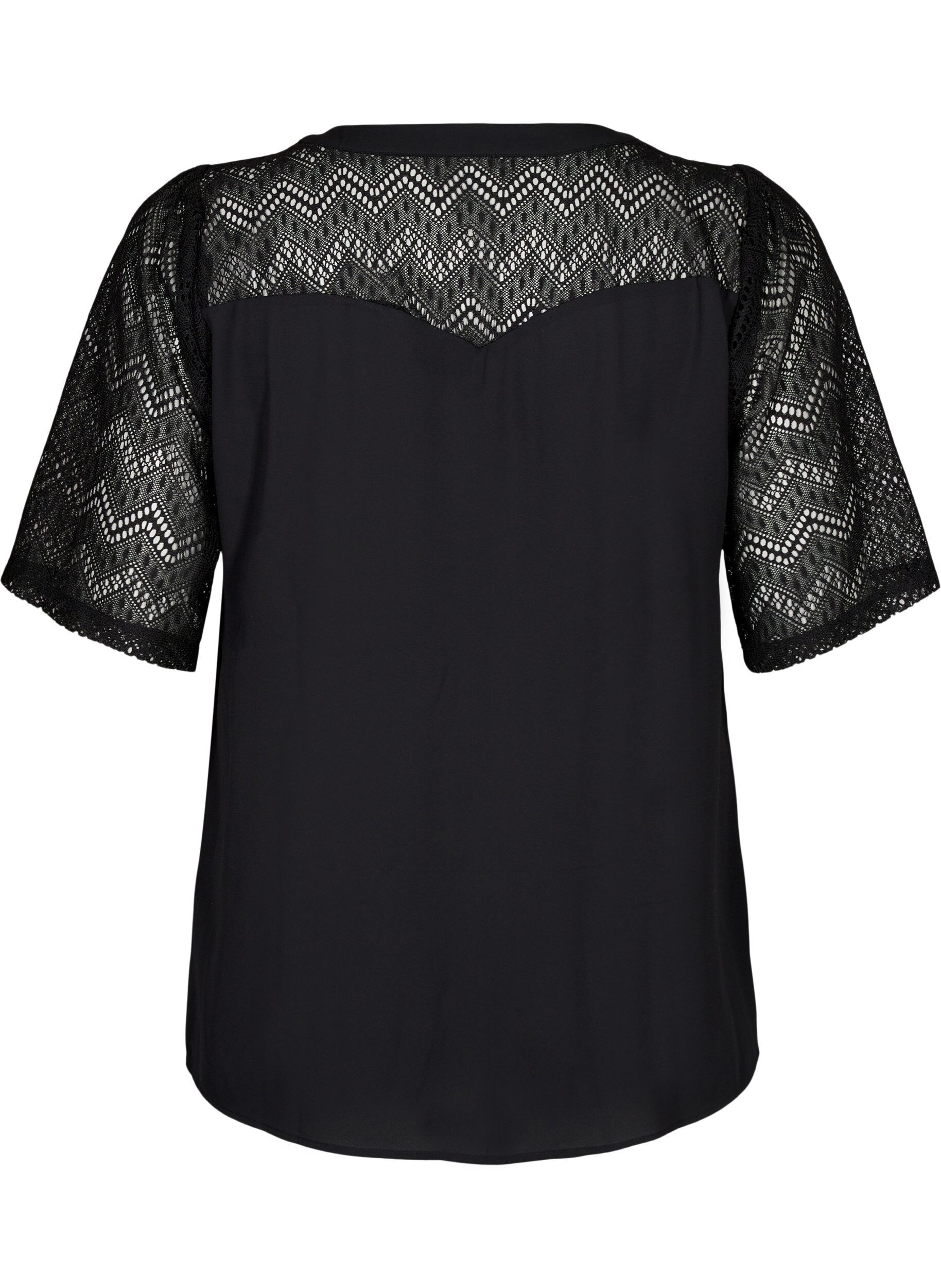 Zizzi Skjortebluse med korte blondermer, Black, Packshot image number 1