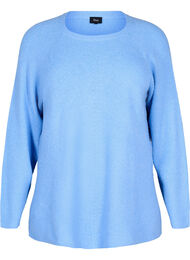 Strikket bluse med rund hals, Della R. Blue Mel.