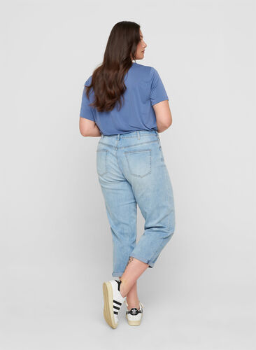 Zizzi 7/8 jeans med oppbrettede kanter og høy midje, Blå, Model image number 1