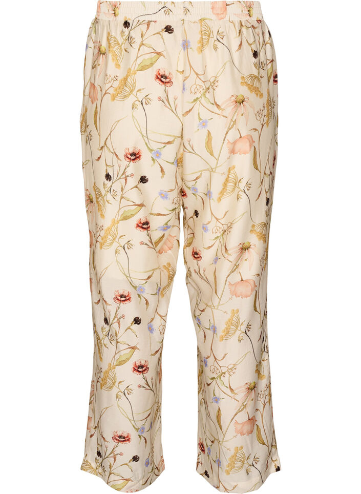 H&oslash;y midje viskosebukser med blomstertrykk, Beige, Packshot