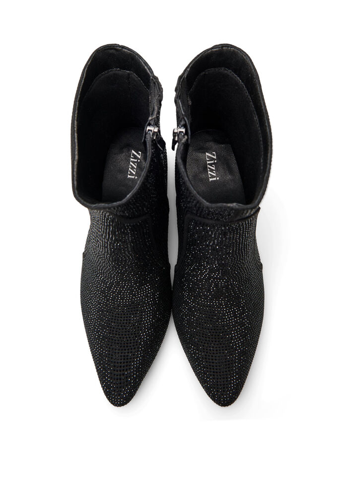 Wide fit - Ankelstøvler med rhinesteiner, Black, Packshot